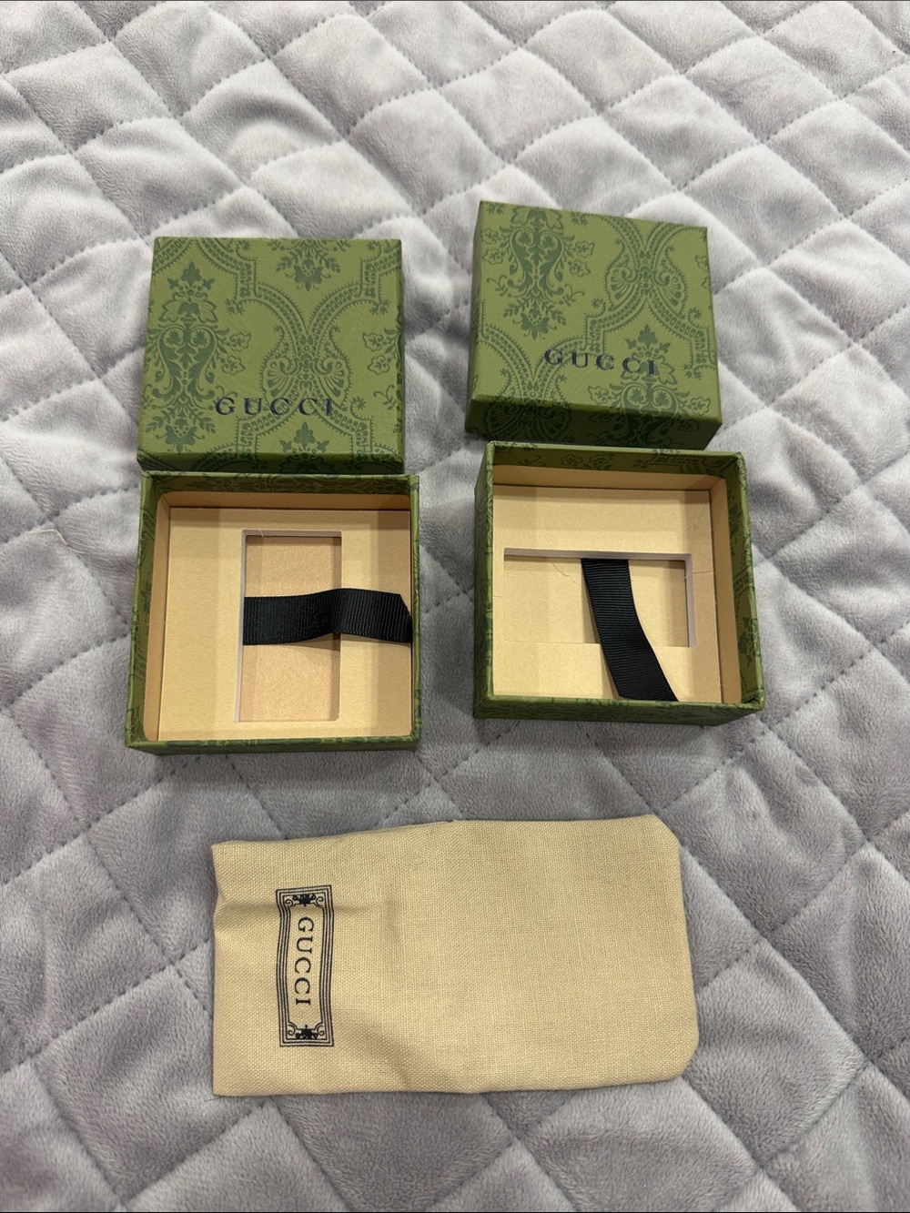 Gucci Green Patterned Jewelry Boxes with Beige Dust Pouch